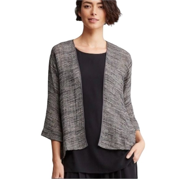 EILEEN FISHER Organic Linen Silk Kimono Open Front Cardigan Jacket Size Small - Picture 1 of 16